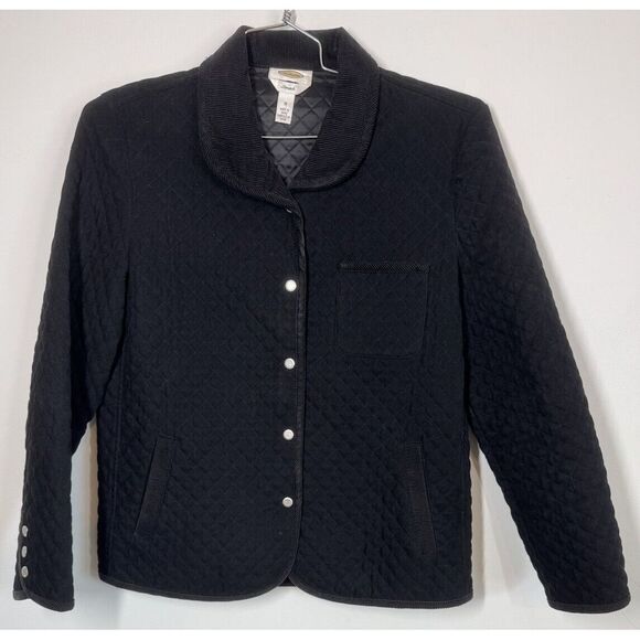 Talbots Women's‎ Quilted Snap Up Brushed Twill Black Jacket Corduroy Trim Size M - Picture 1 of 11